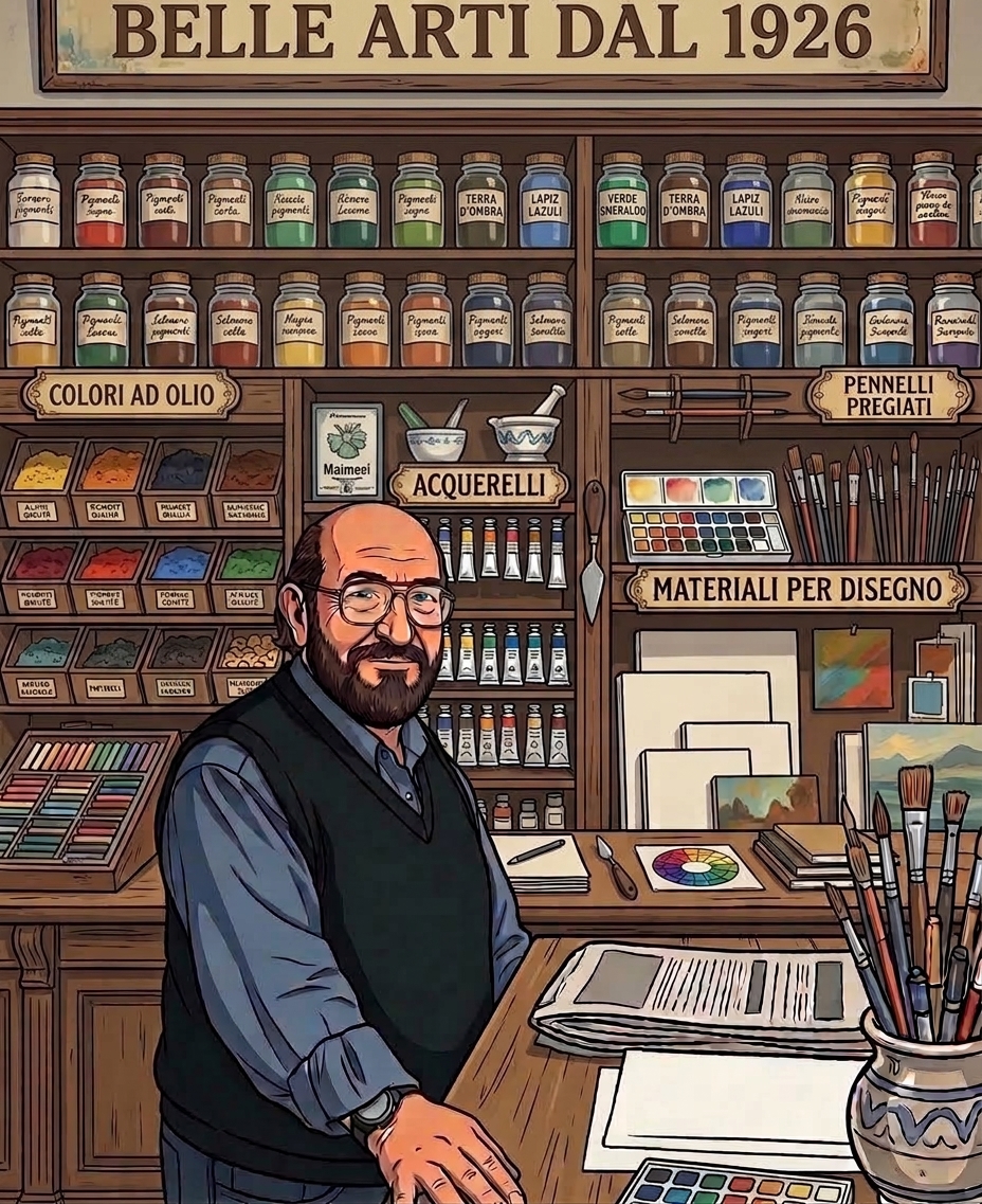 Gino nella sua bottega di Belle Arti