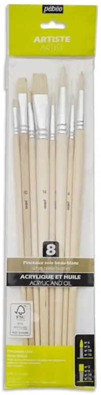 Pebeo, Artist Set 8 Pennelli Setola tondi e piatti