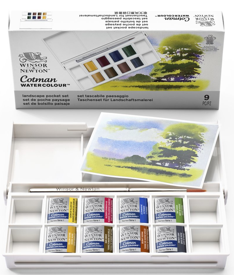 Winsor&Newton, Cotman 1/2 godet Set Cotman 8 colori paesaggo con pennello