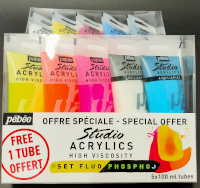 Pebeo, Studio Acrylics 100ml. Set colori Fosforescenti