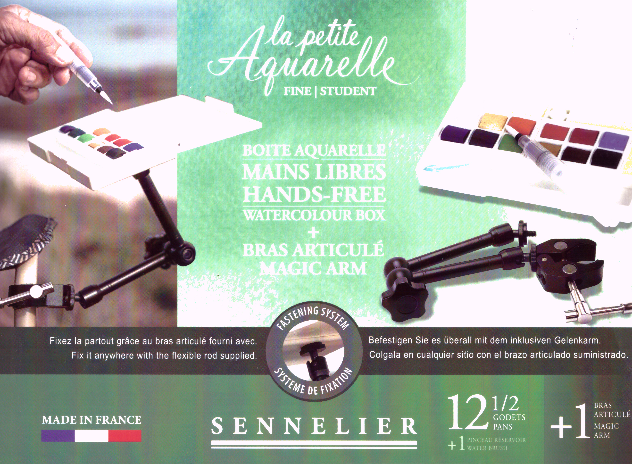 Sennelier, Set Aquarelle Set 12 colori a 1/2 godet con braccio articolato