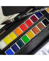 Sennelier, Set Aquarelle Set 16 colori a 1/2 godet in Wood Box